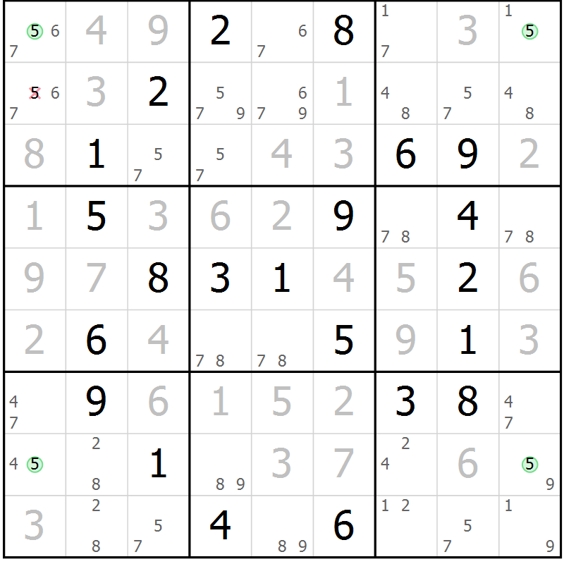 Position des candidats pour la solution de la Gr 67 page 70 du magazine de sudoku Virtuose n° 118