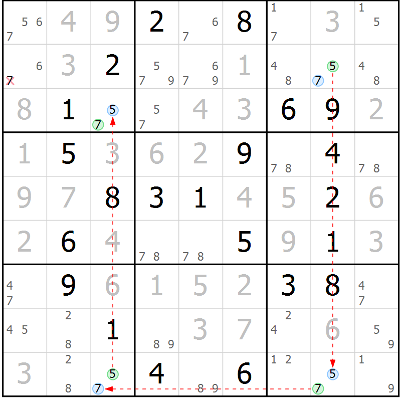 Position des candidats pour la solution de la Gr 67 page 70 du magazine de sudoku Virtuose n° 118