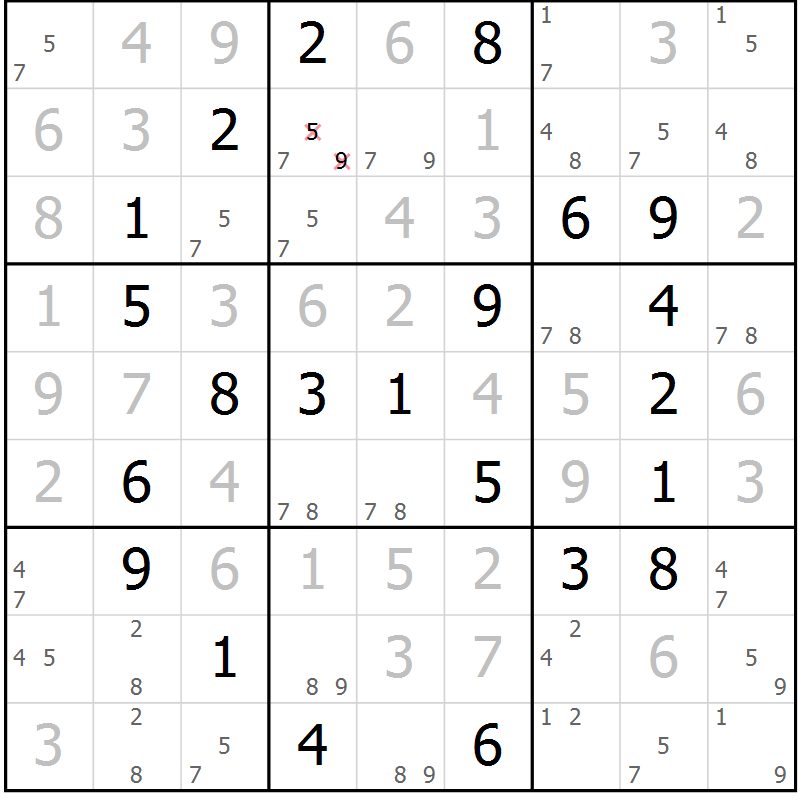 Position des candidats pour la solution de la Gr 67 page 70 du magazine de sudoku Virtuose n° 118