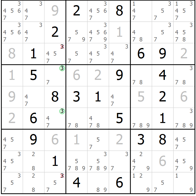 Position des candidats pour la solution de la Gr 67 page 70 du magazine de sudoku Virtuose n° 118