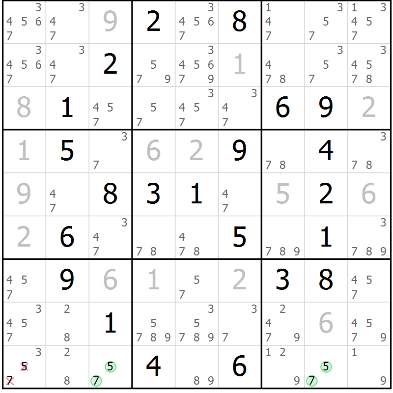 Position des candidats pour la solution de la Gr 67 page 70 du magazine de sudoku Virtuose n° 118