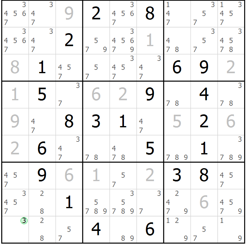 Position des candidats pour la solution de la Gr 67 page 70 du magazine de sudoku Virtuose n° 118
