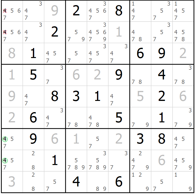 Position des candidats pour la solution de la Gr 67 page 70 du magazine de sudoku Virtuose n° 118
