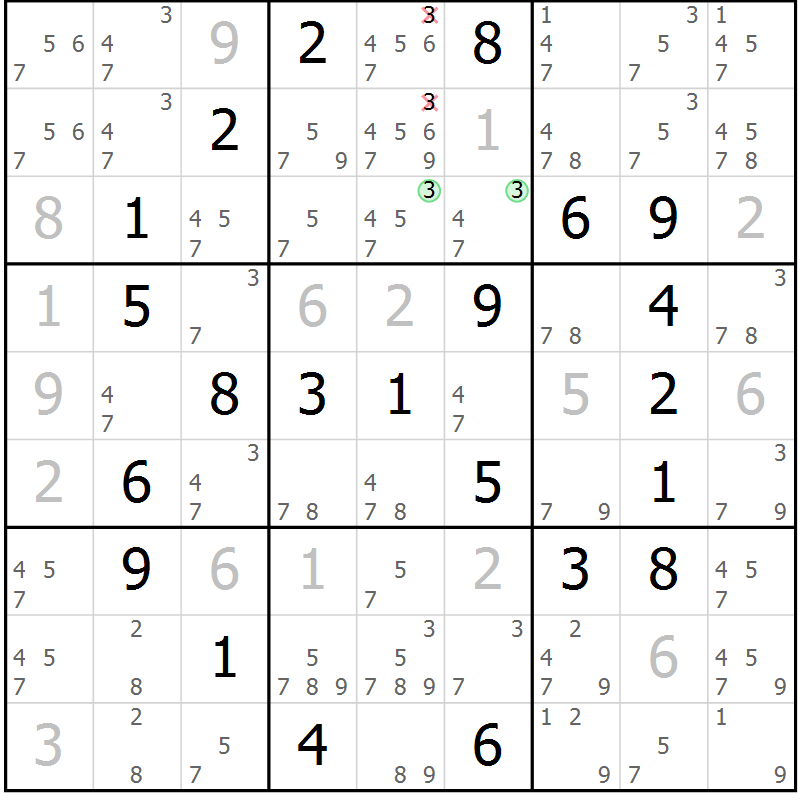 Position des candidats pour la solution de la Gr 67 page 70 du magazine de sudoku Virtuose n° 118