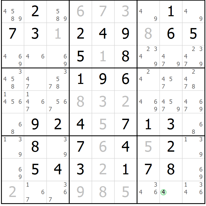 Position des candidats pour la solution de la Gr 68 page 71 du magazine de sudoku Virtuose n° 118