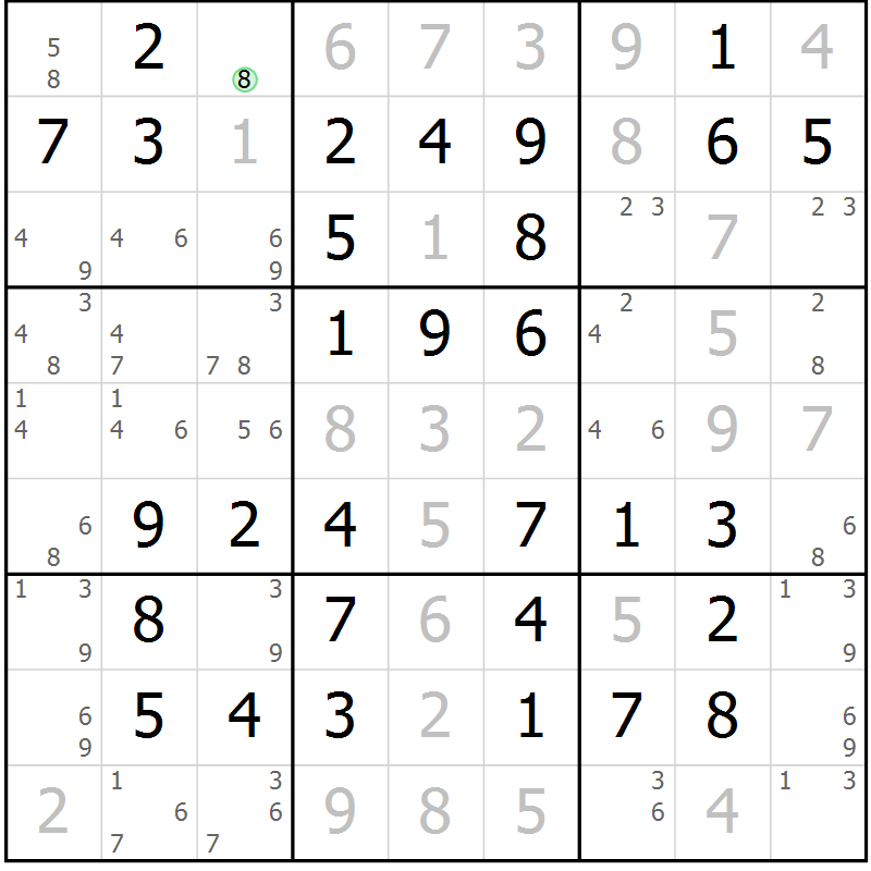 Position des candidats pour la solution de la Gr 68 page 71 du magazine de sudoku Virtuose n° 118