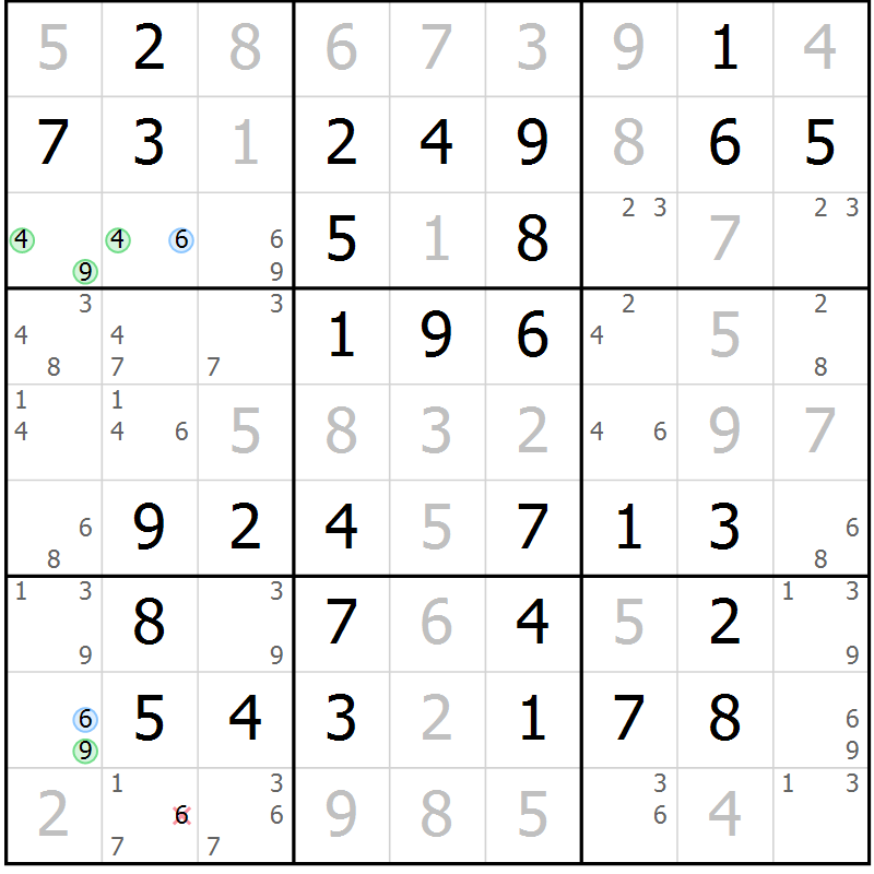 Position des candidats pour la solution de la Gr 68 page 71 du magazine de sudoku Virtuose n° 118