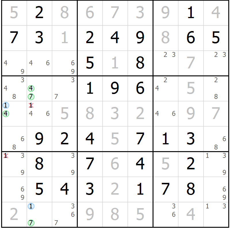 Position des candidats pour la solution de la Gr 68 page 71 du magazine de sudoku Virtuose n° 118
