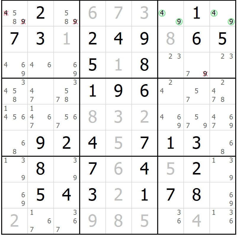 Position des candidats pour la solution de la Gr 68 page 71 du magazine de sudoku Virtuose n° 118