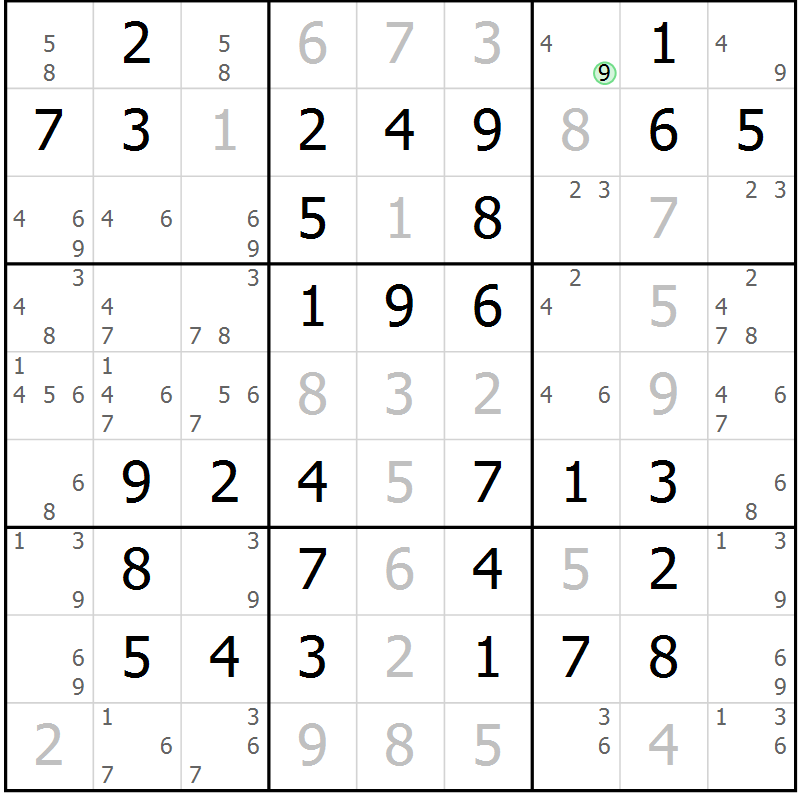 Position des candidats pour la solution de la Gr 68 page 71 du magazine de sudoku Virtuose n° 118
