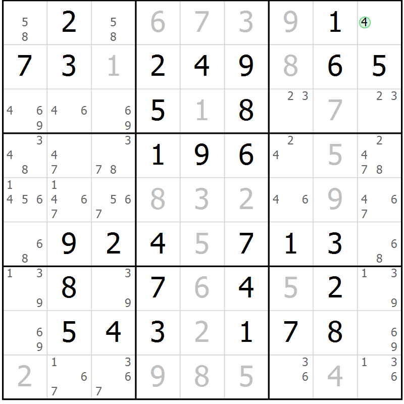 Position des candidats pour la solution de la Gr 68 page 71 du magazine de sudoku Virtuose n° 118