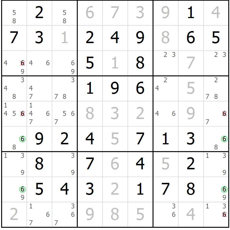 Position des candidats pour la solution de la Gr 68 page 71 du magazine de sudoku Virtuose n° 118