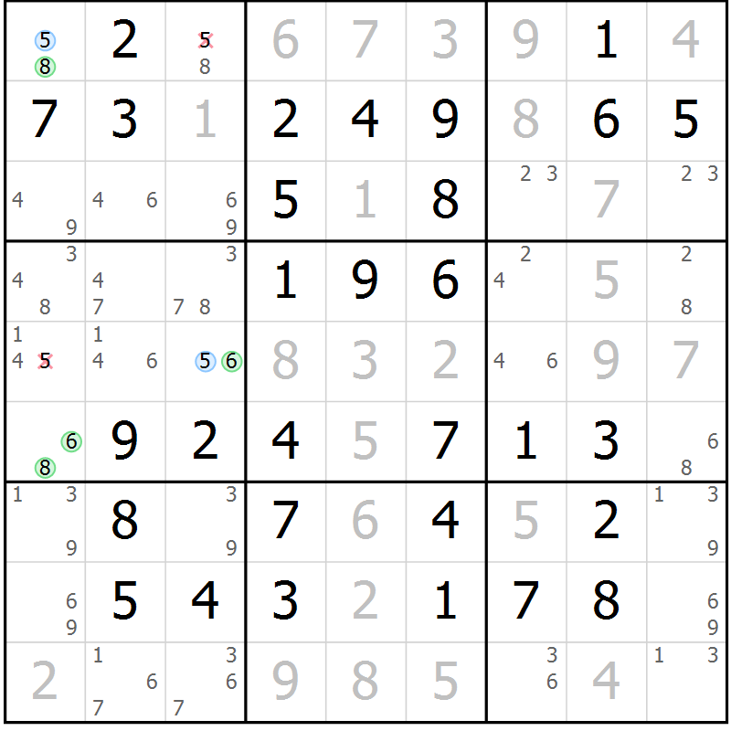 Position des candidats pour la solution de la Gr 68 page 71 du magazine de sudoku Virtuose n° 118