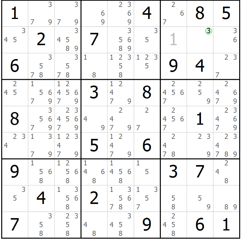 Position des candidats pour la solution de la Gr 69 page 72 du magazine de sudoku Virtuose n° 118