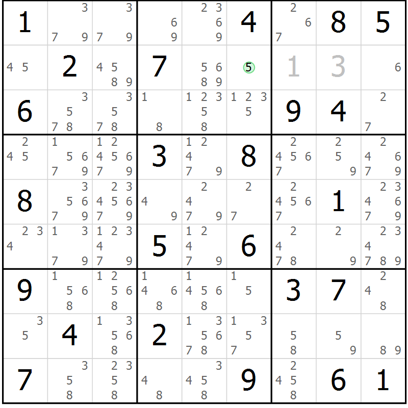 Position des candidats pour la solution de la Gr 69 page 72 du magazine de sudoku Virtuose n° 118