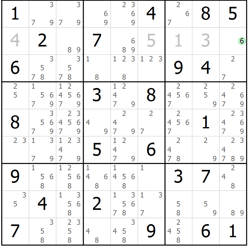 Position des candidats pour la solution de la Gr 69 page 72 du magazine de sudoku Virtuose n° 118