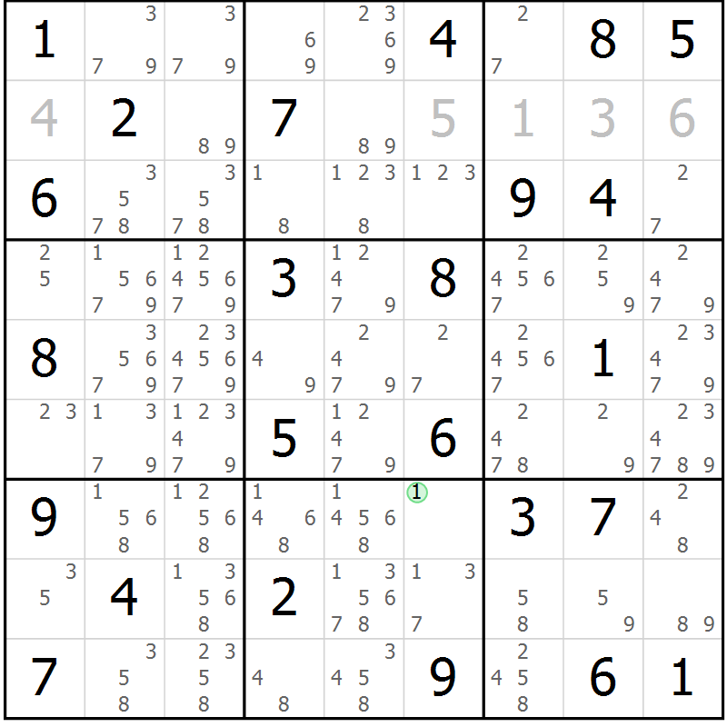 Position des candidats pour la solution de la Gr 69 page 72 du magazine de sudoku Virtuose n° 118