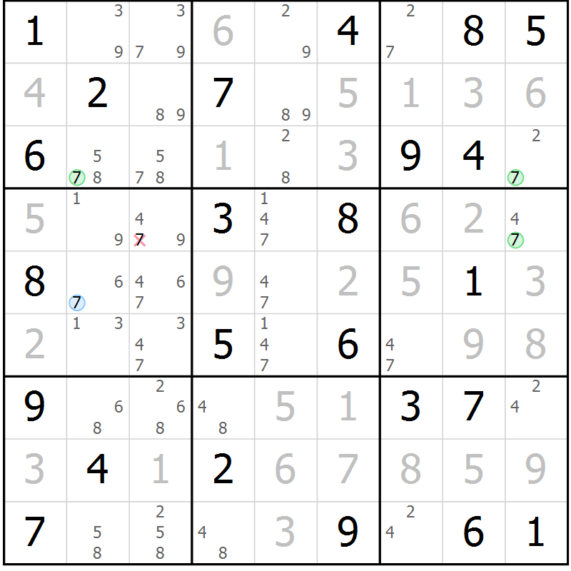 Position des candidats pour la solution de la Gr 69 page 72 du magazine de sudoku Virtuose n° 118