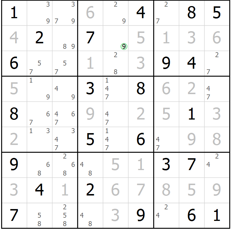 Position des candidats pour la solution de la Gr 69 page 72 du magazine de sudoku Virtuose n° 118
