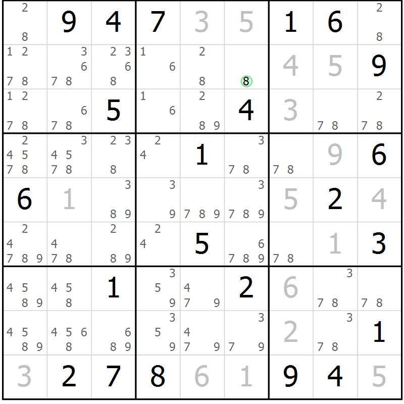 Position des candidats pour la solution de la Gr 7 page 10 du magazine de sudoku Virtuose n° 118