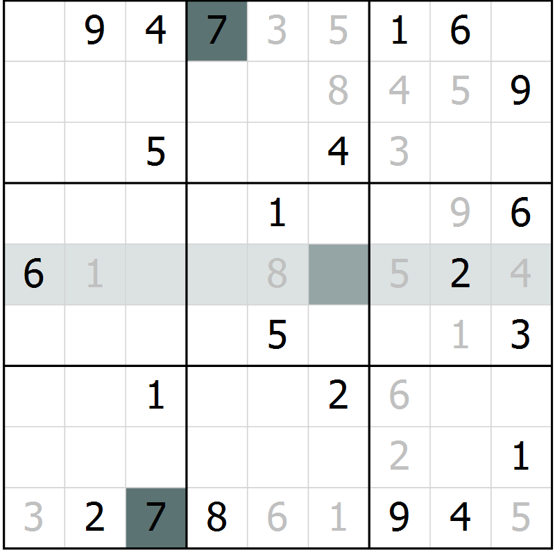 Position des candidats pour la solution de la Gr 7 page 10 du magazine de sudoku Virtuose n° 118