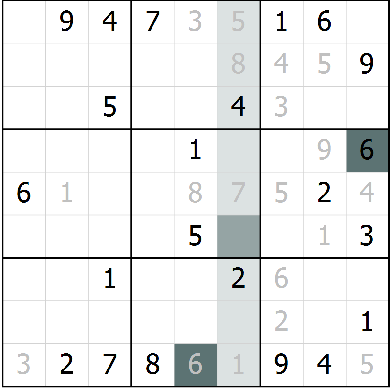 Position des candidats pour la solution de la Gr 7 page 10 du magazine de sudoku Virtuose n° 118