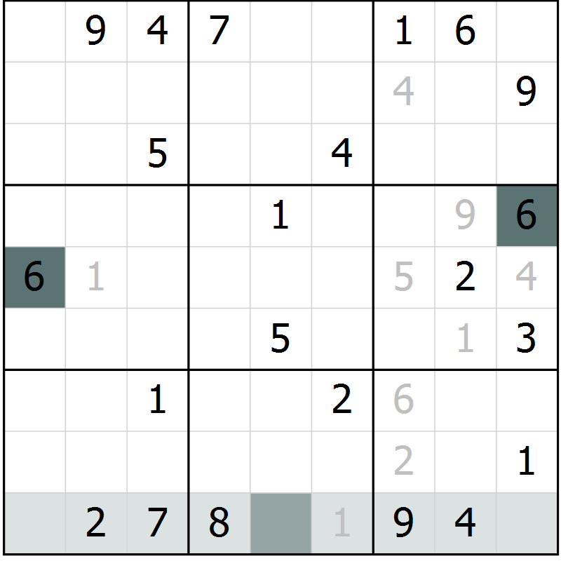 Position des candidats pour la solution de la Gr 7 page 10 du magazine de sudoku Virtuose n° 118