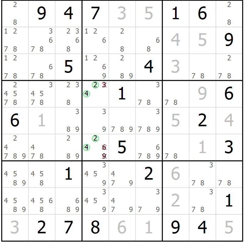Position des candidats pour la solution de la Gr 7 page 10 du magazine de sudoku Virtuose n° 118