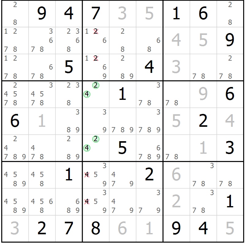 Position des candidats pour la solution de la Gr 7 page 10 du magazine de sudoku Virtuose n° 118