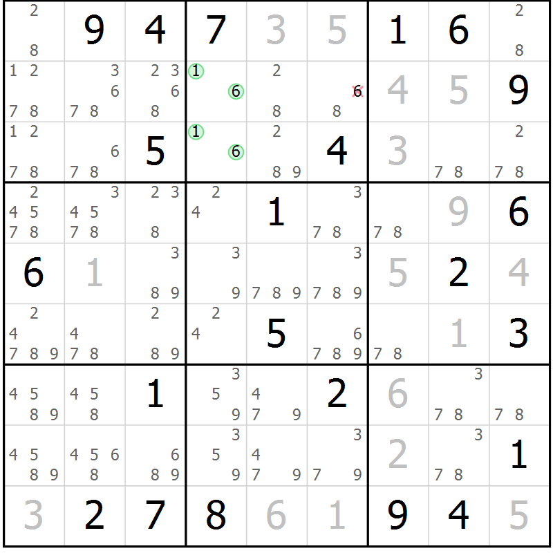 Position des candidats pour la solution de la Gr 7 page 10 du magazine de sudoku Virtuose n° 118