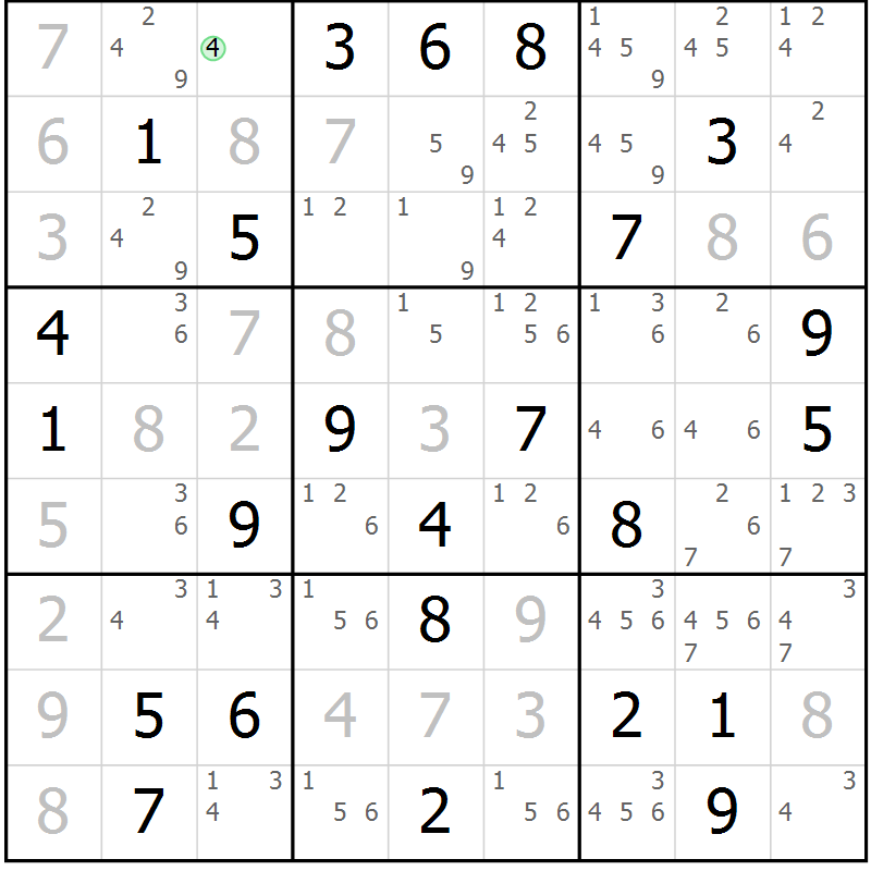 Position des candidats pour la solution de la Gr 70 page 73 du magazine de sudoku Virtuose n° 118