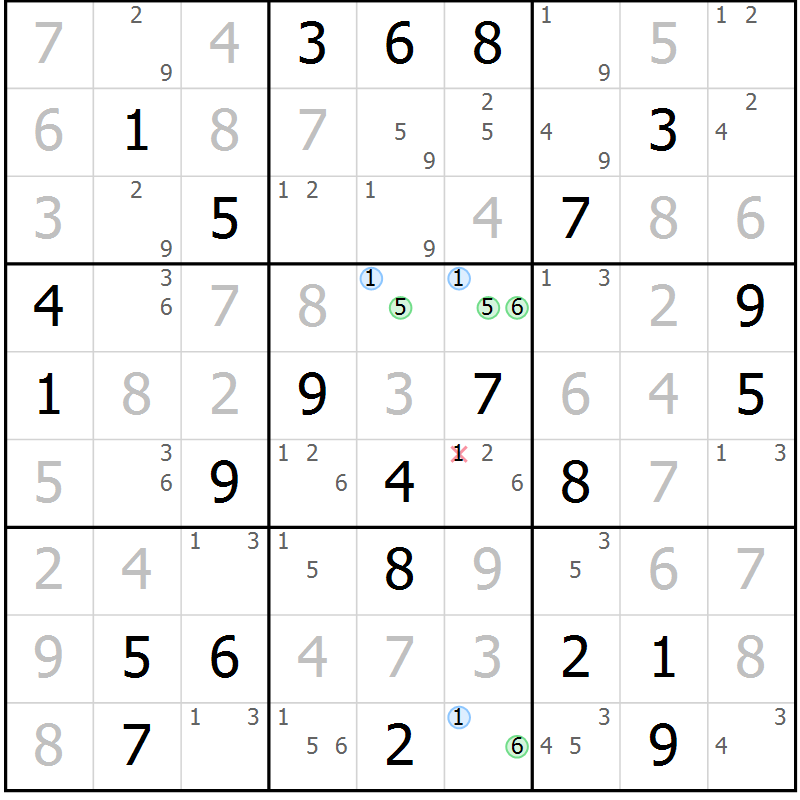 Position des candidats pour la solution de la Gr 70 page 73 du magazine de sudoku Virtuose n° 118