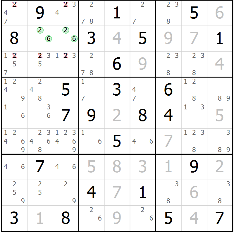 Position des candidats pour la solution de la Gr 71 page 74 du magazine de sudoku Virtuose n° 118