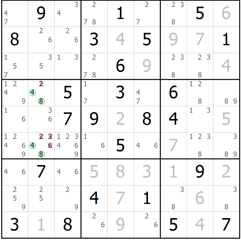 Position des candidats pour la solution de la Gr 71 page 74 du magazine de sudoku Virtuose n° 118