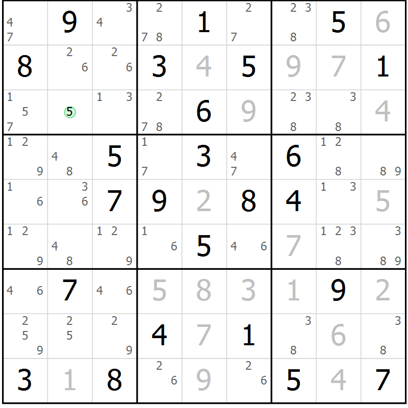 Position des candidats pour la solution de la Gr 71 page 74 du magazine de sudoku Virtuose n° 118
