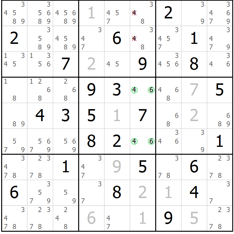 Position des candidats pour la solution de la Gr 72 page 75 du magazine de sudoku Virtuose n° 118