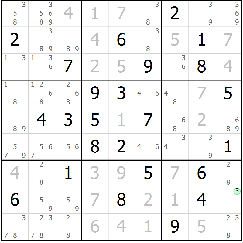 Position des candidats pour la solution de la Gr 72 page 75 du magazine de sudoku Virtuose n° 118