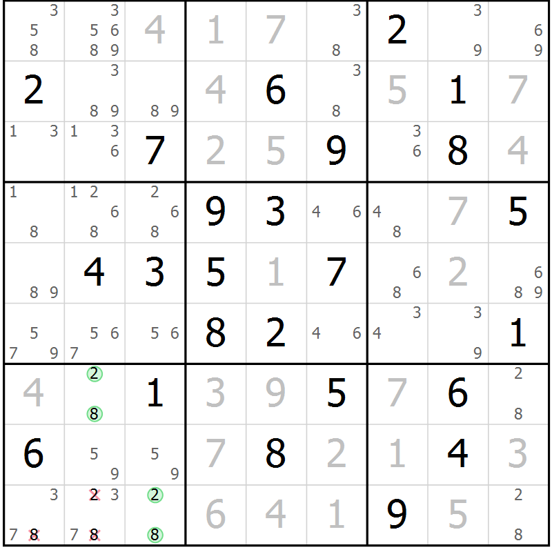 Position des candidats pour la solution de la Gr 72 page 75 du magazine de sudoku Virtuose n° 118