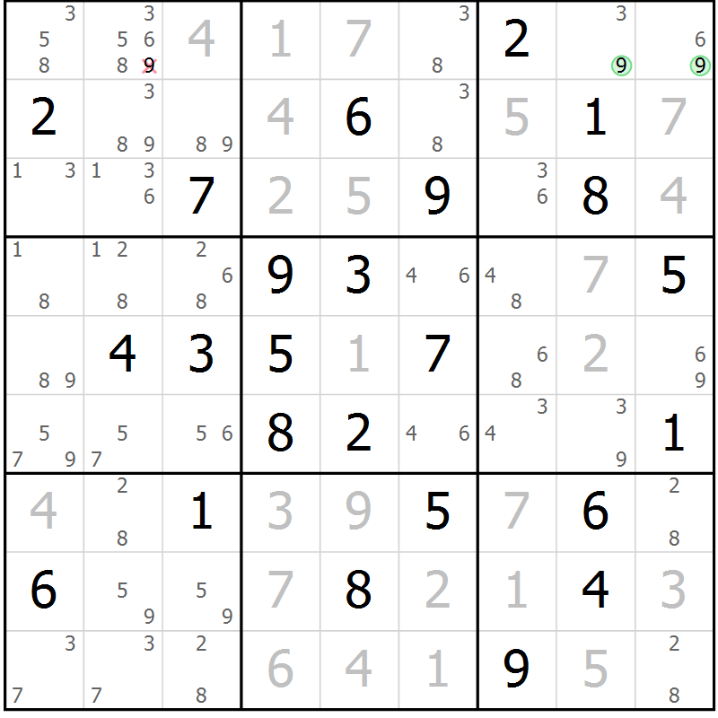 Position des candidats pour la solution de la Gr 72 page 75 du magazine de sudoku Virtuose n° 118