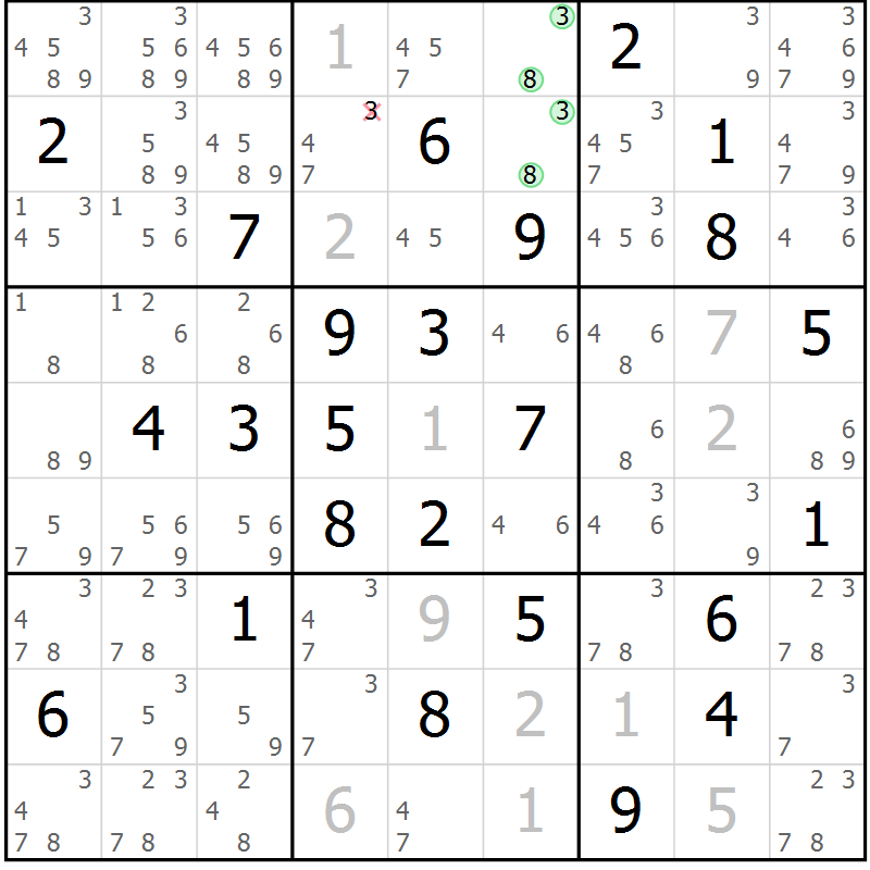 Position des candidats pour la solution de la Gr 72 page 75 du magazine de sudoku Virtuose n° 118