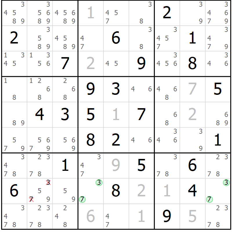 Position des candidats pour la solution de la Gr 72 page 75 du magazine de sudoku Virtuose n° 118