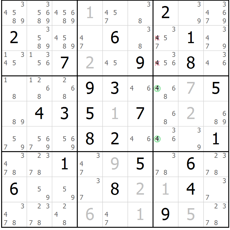 Position des candidats pour la solution de la Gr 72 page 75 du magazine de sudoku Virtuose n° 118