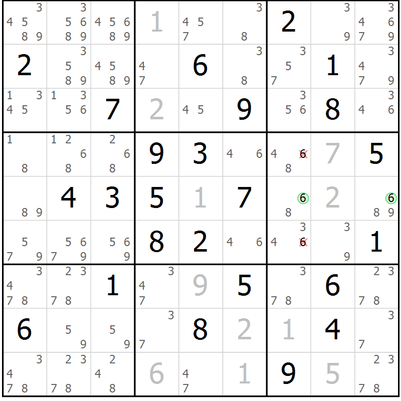 Position des candidats pour la solution de la Gr 72 page 75 du magazine de sudoku Virtuose n° 118