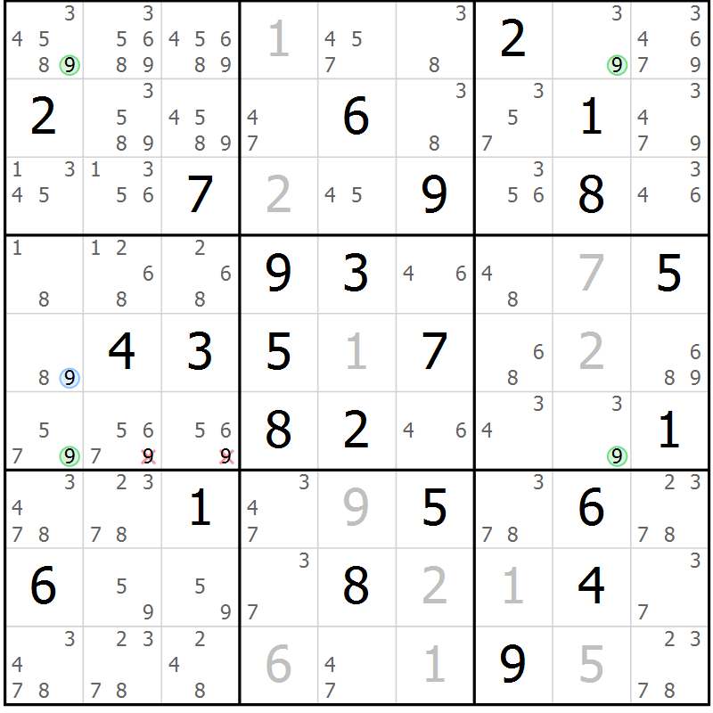 Position des candidats pour la solution de la Gr 72 page 75 du magazine de sudoku Virtuose n° 118
