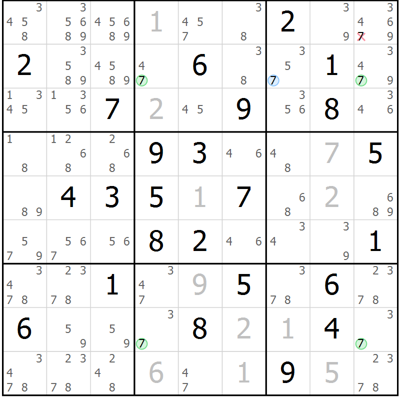 Position des candidats pour la solution de la Gr 72 page 75 du magazine de sudoku Virtuose n° 118