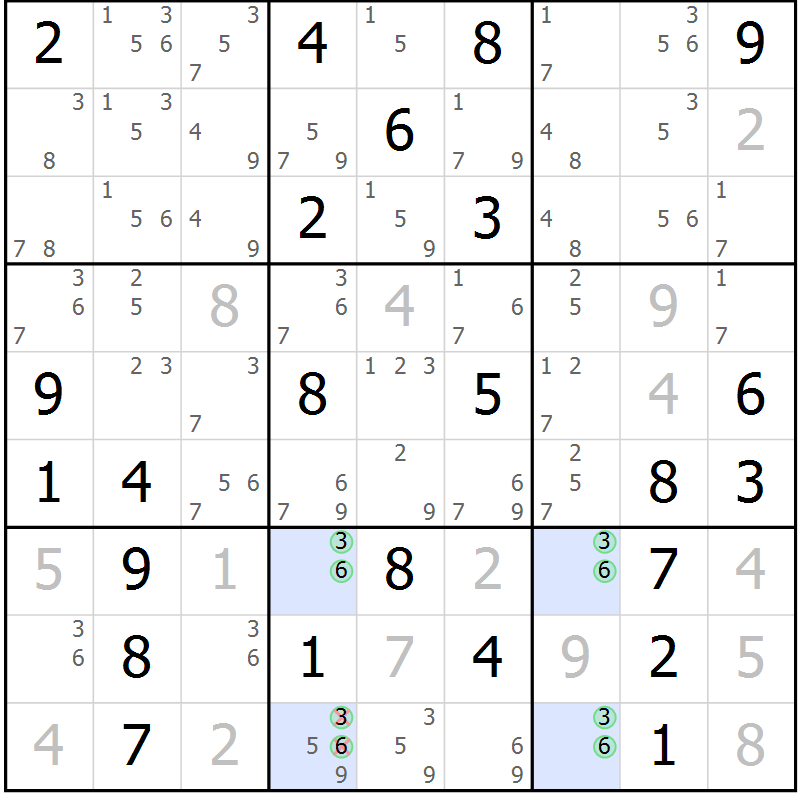 Position des candidats pour la solution de la Gr 73 page 76 du magazine de sudoku Virtuose n° 118