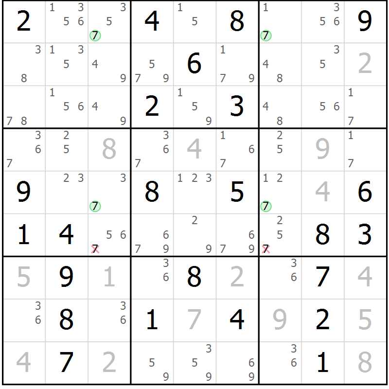 Position des candidats pour la solution de la Gr 73 page 76 du magazine de sudoku Virtuose n° 118