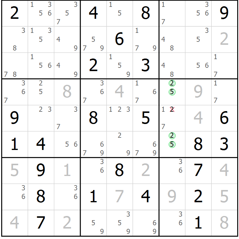 Position des candidats pour la solution de la Gr 73 page 76 du magazine de sudoku Virtuose n° 118