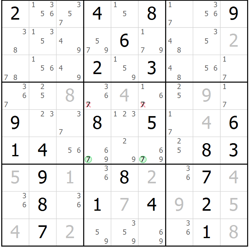 Position des candidats pour la solution de la Gr 73 page 76 du magazine de sudoku Virtuose n° 118