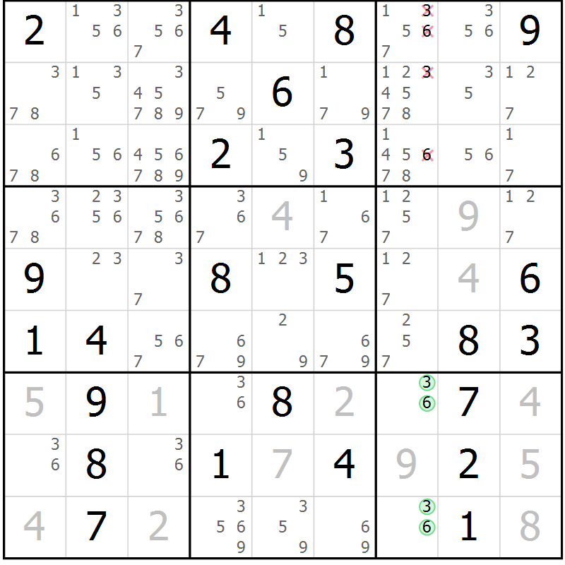 Position des candidats pour la solution de la Gr 73 page 76 du magazine de sudoku Virtuose n° 118